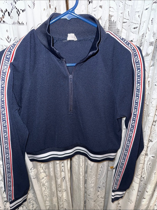 Juicy Couture Tops - Juicy Couture Navy Crop Half-Zip with Red & White Stripe Trim
